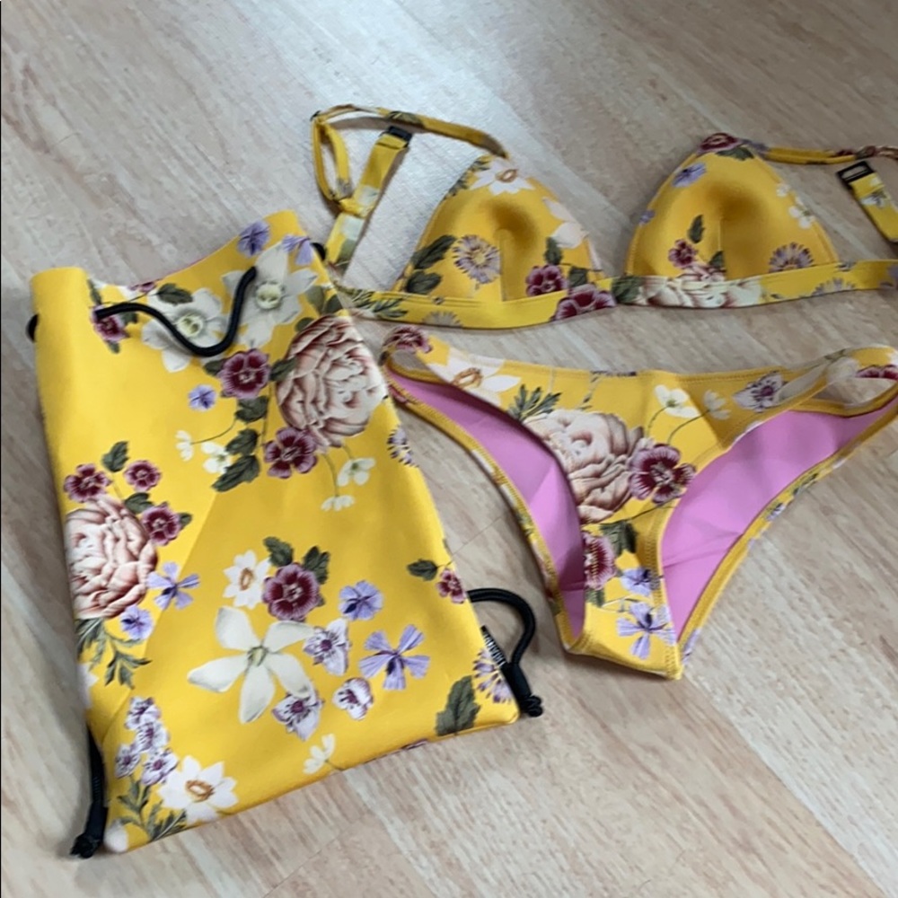Yellow floral triangl bikini
